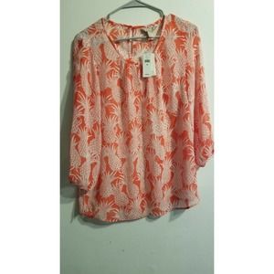 Banana Republic Pineapple Sheer Blouse Women's Size M Shirt, Coral